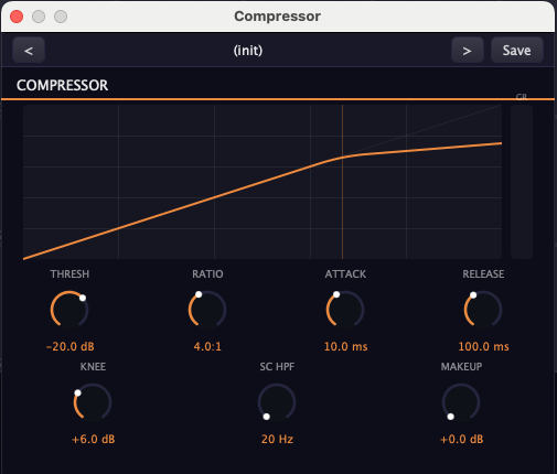 Circuit Vault compressor with threshold, ratio, attack, release controls